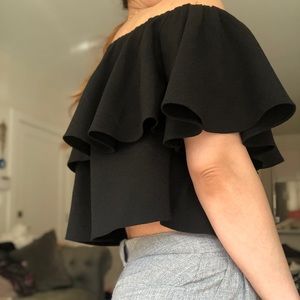 RACHEL Rachel Roy Ruffle Boatneck in Black